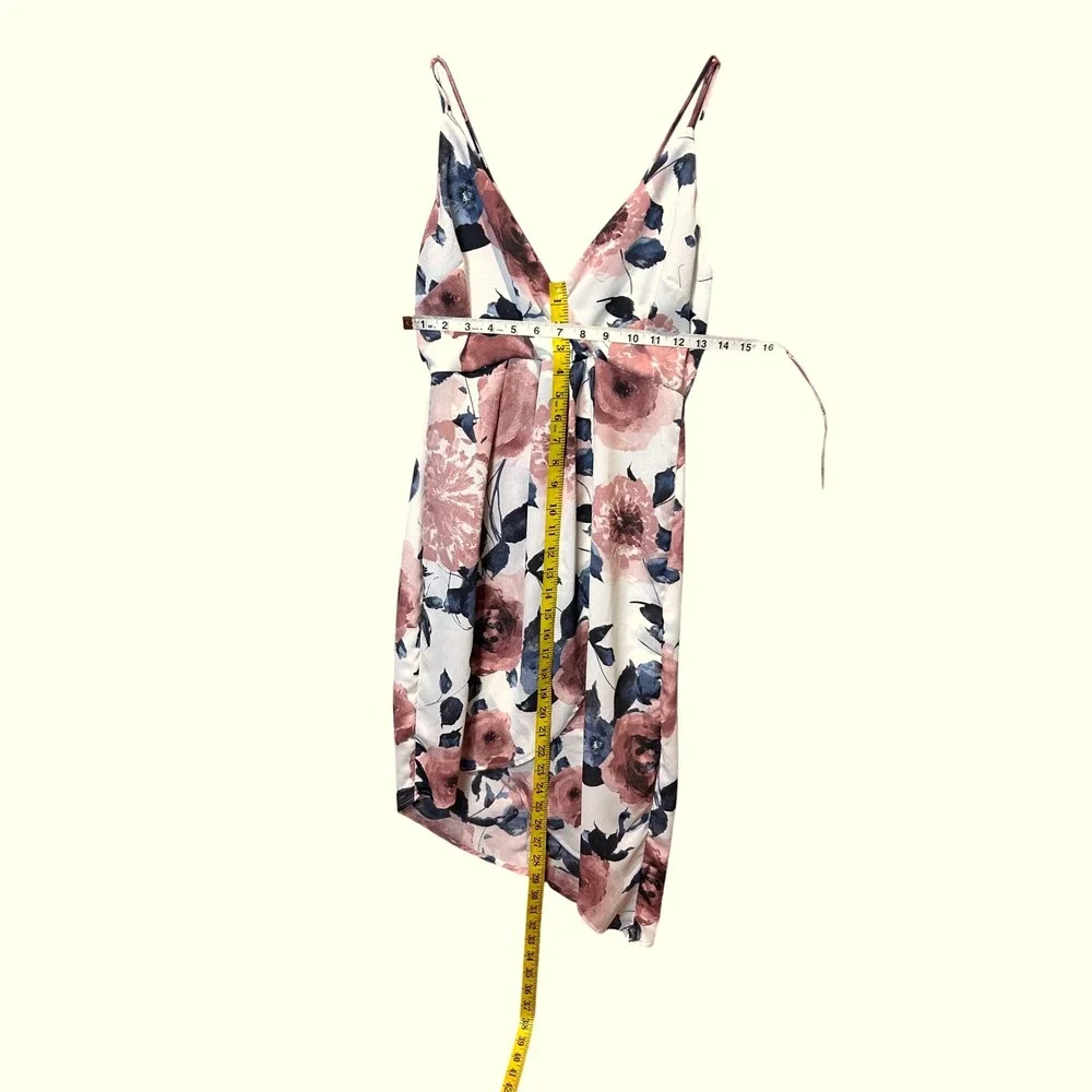 Lush Floral Print Dress Sleeveless Strappy Party Cocktail Wrap Asymmetrical Sz S